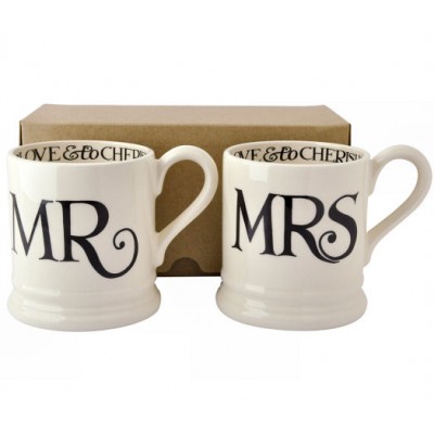 Emma Bridgewater Black Toast Mr and Mrs Set of 2 Mugs (boxed)